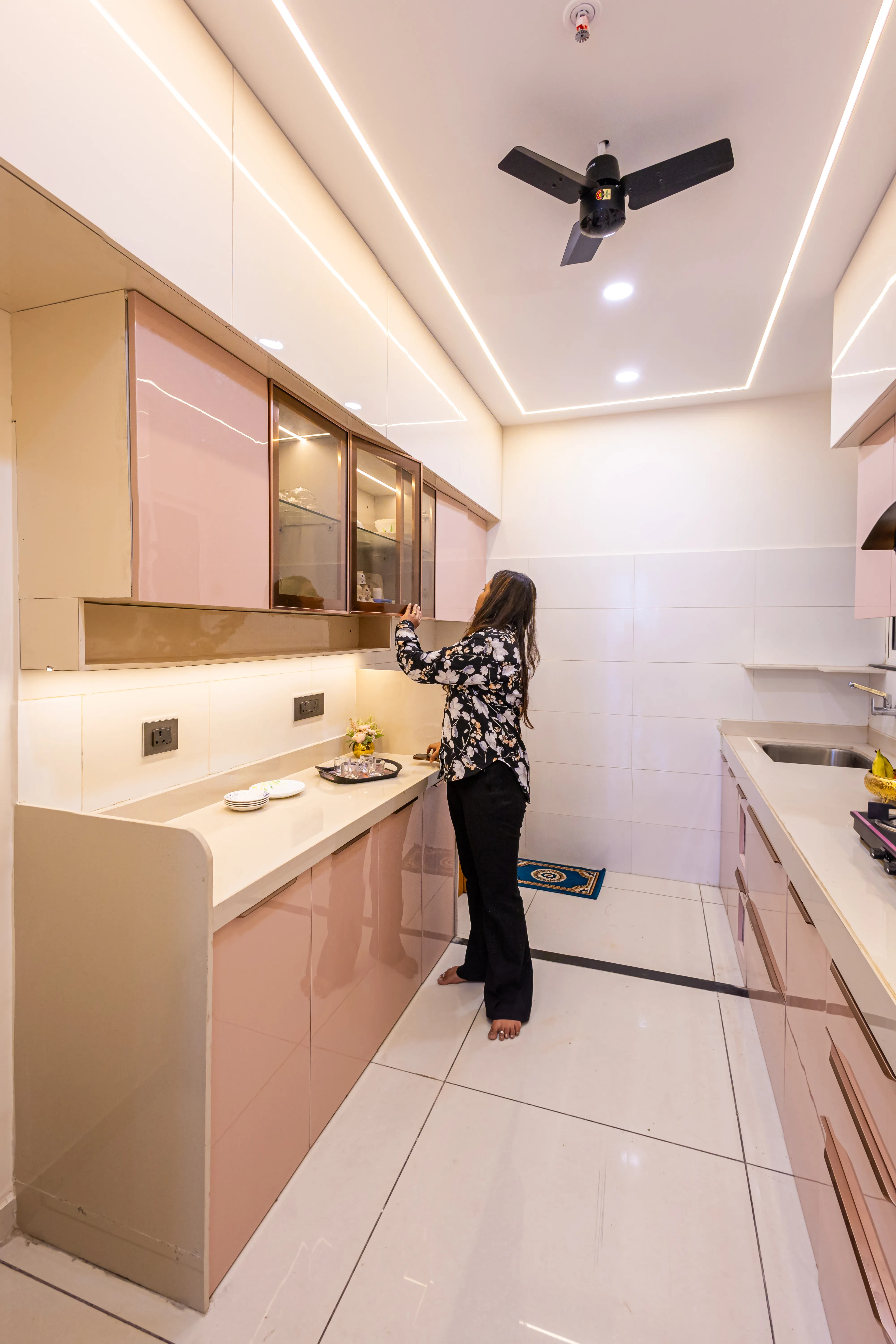 Elegant modular kitchen showcase with minimalist cabinet designs and high-performance layout
