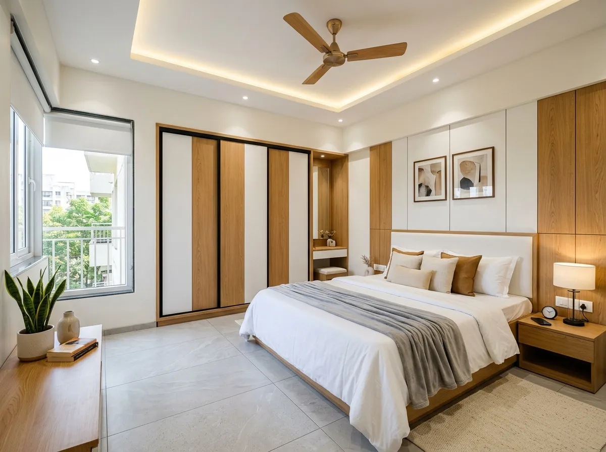Built-in handle-less wardrobes with ample storage space
